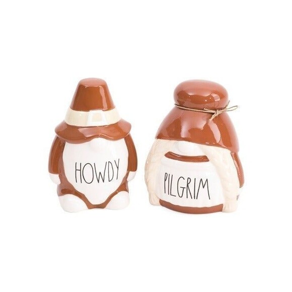Rae Dunn Howdy Pilgrim Gnomes Set of 2 Thanksgiving Fall Decor NWT - Picture 2 of 5
